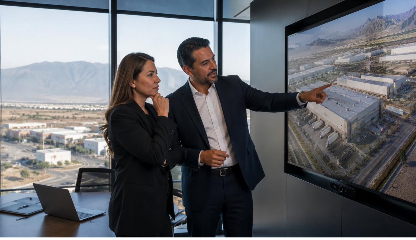 Ejecutivos ROBGAM Group revisando plan de infraestructura industrial en Monterrey